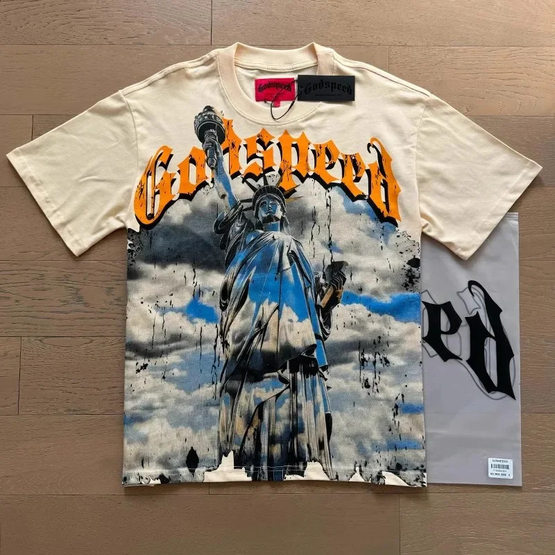 ss Godspeed Tshirt Unisex Loose Roundneck God Speed Short Sleeve Street Pop Statuary Print Top Tee 250324