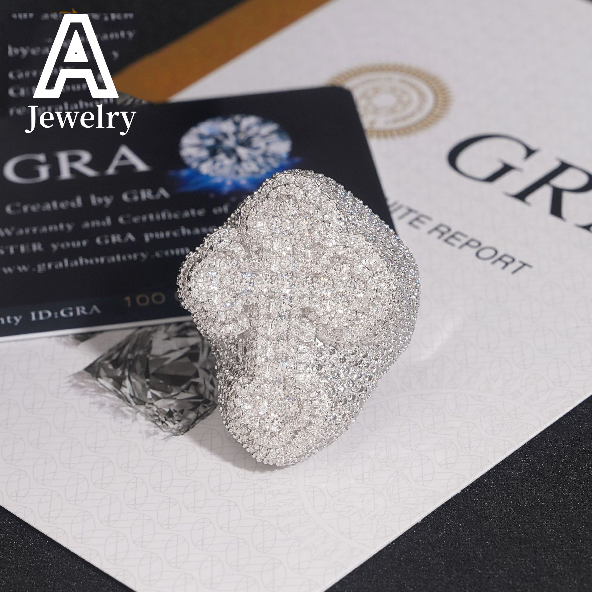 New arrival hip hop moissanite jewelry fashion 925 silver diamond ring men iced out cross moissanite ring