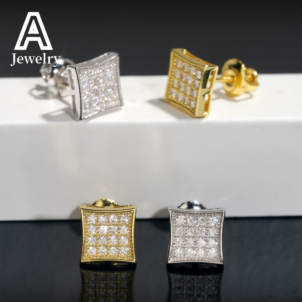 Fashion Jewelry Top Quality Moissanite Earrings Unisex 925 Silver Square Shape Hip Hop Ear Studs With GRA Certif