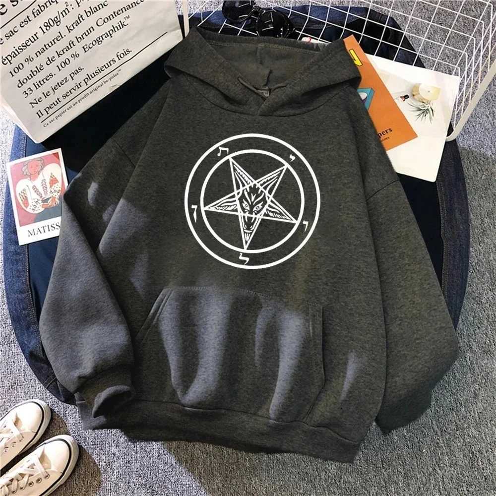 Neo Gothic Mysterious Five Point Star Satan Printed Hoodie Mens Simple Casual Hoodie Street Loose Sweater Wool SweaterT250323