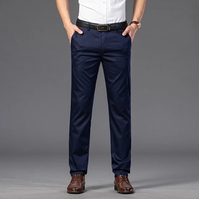 Elegant Mens Pants Straight Business Trouser Male Elastic Stretch Summer Cool Formal Dress Casual Work Office Fashion Golf Wear 250311