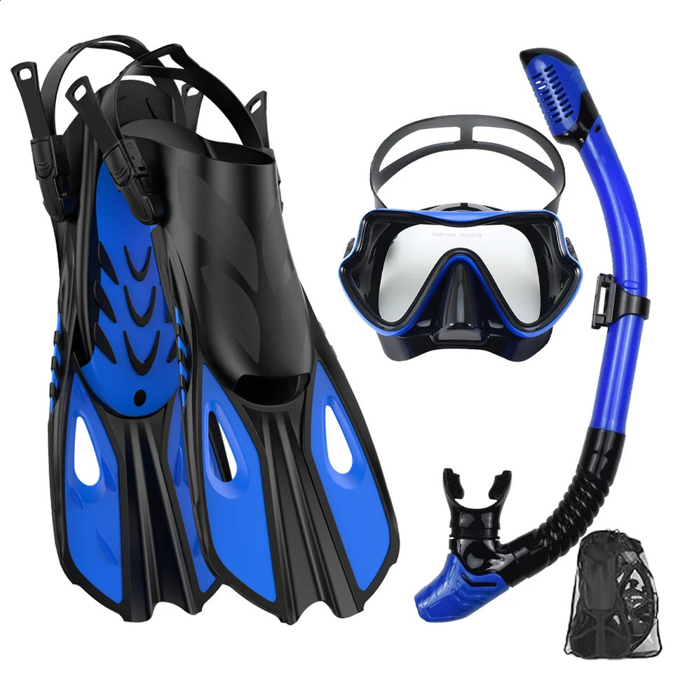 Mask Fin Snorkel Set Snorkel Gear for Adult Panoramic View Snorkel Mask Adjustable Dive Flipper Dry Top Snorkel and Travel Bag 250321