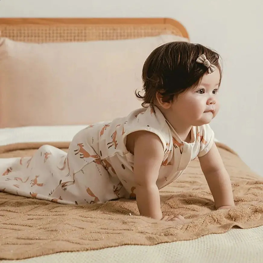 Baby sleeping bag 0-12 months cute cartoon baby birds nest packaging with detachable button 2-way zipper 100% cotton summer thin sleeping bag 250324