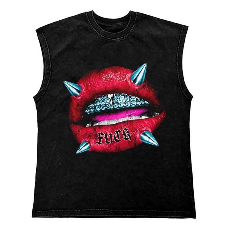Gothic Punk Painting Print Tank Tops Hip Hop oversized cotton streetwear T-shirt custom Tank Tops mens tank top mens clothing X250324