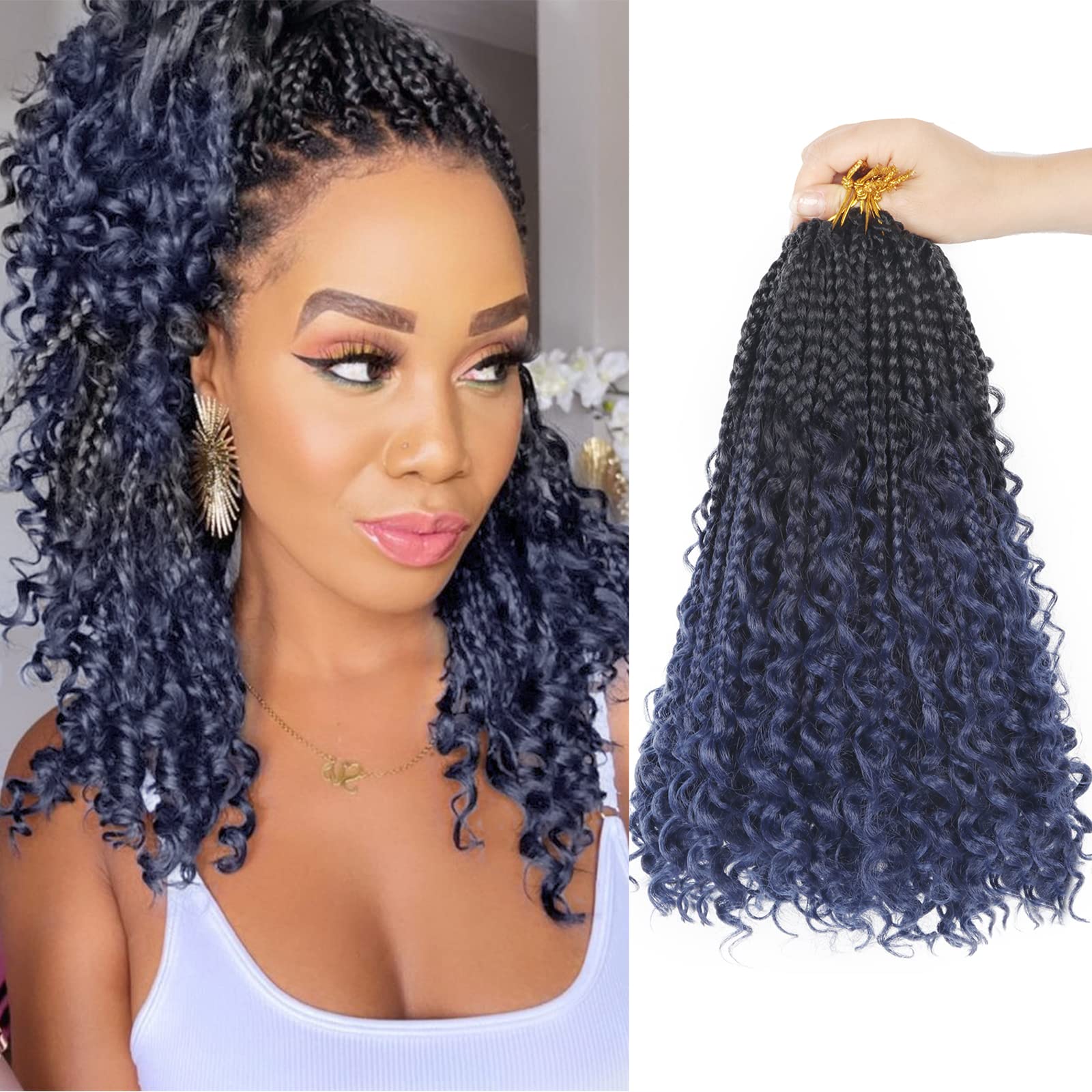 Goddess Bohemian Box Braids Crochet Hair - 36 Inch Curly Ends, 6 Packs Synthetic Curly Wave Ends Pre Looped Braiding Hair Extensions for Black Women
