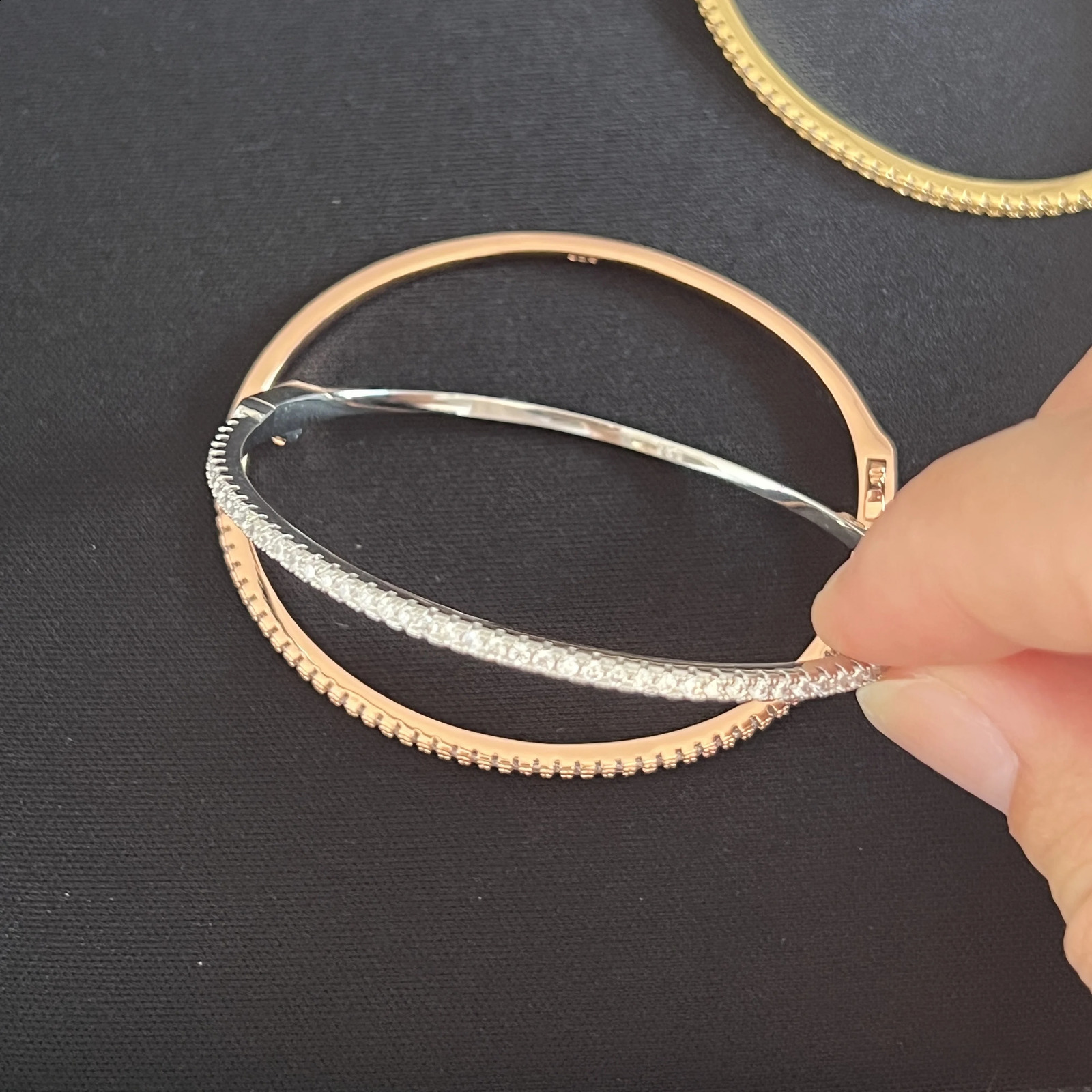 Pure 925 Sterling Silver Full Diamond Bracelet Classic n Party Jewelry Friendship Bracelet Silver Bangle Rose Gold 17CM 260626 - view 5