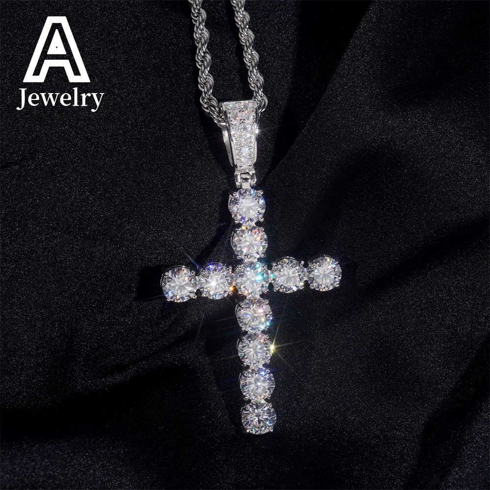 Pass diamond tester 925 silver vvs moissanite cross pendant fashion hip hop jewelry 6mm moissanite diamond cross pendant