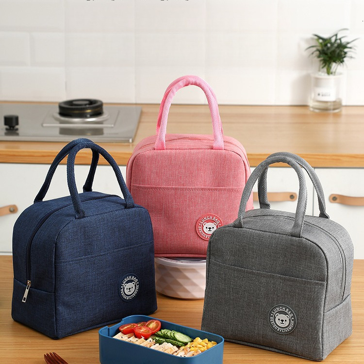 2025S Fashion Designer Little Bear Leather Label Handheld Aluminum Foil Thickened Insulation Lunch Waterproof Bento Box Bag Printed
