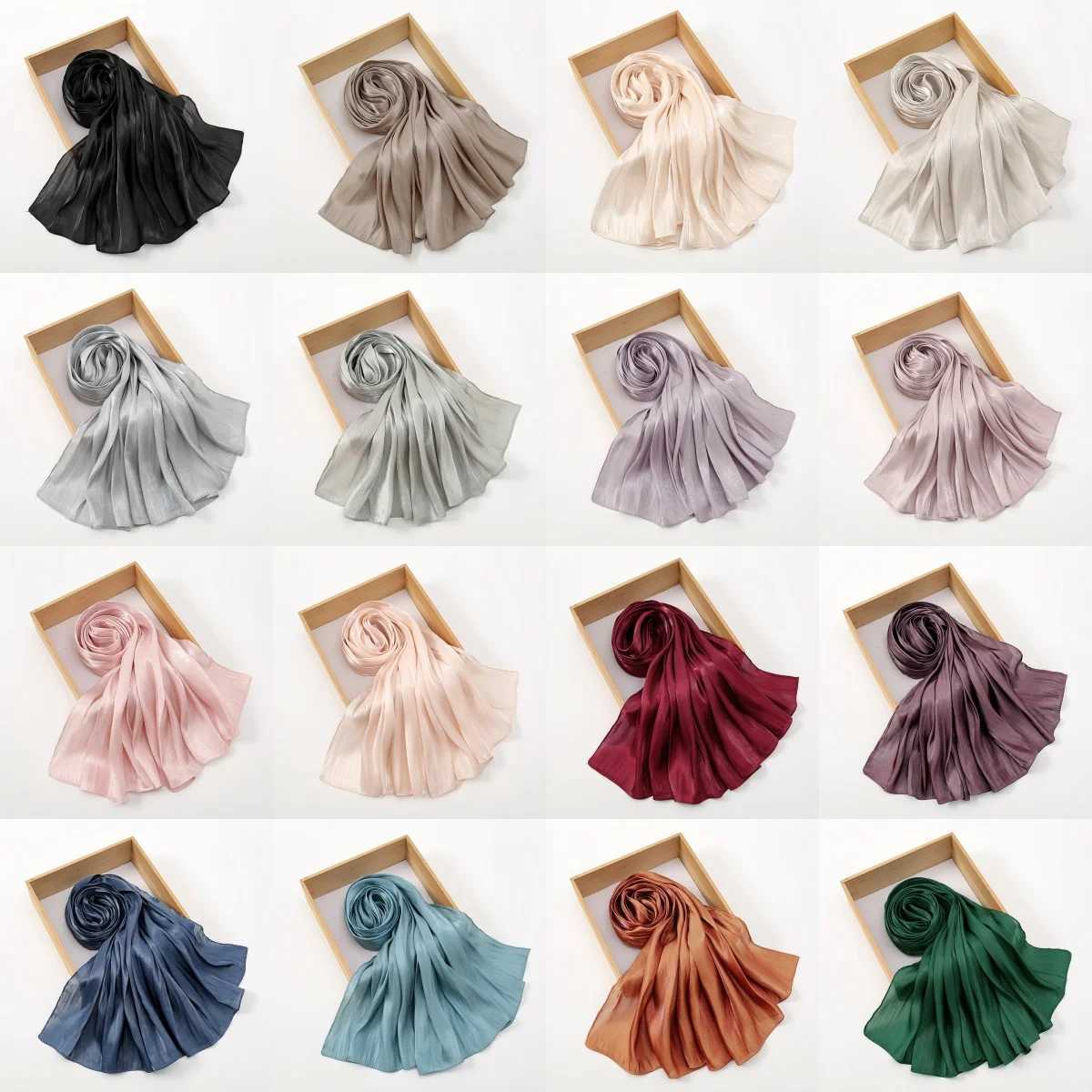 High quality shimmering silk satin headscarf scarf luxurious solid color headscarf shiny shawl silk feel dyed packaging shiny Stolls X250324