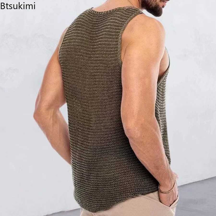 New Summer Mens Tank Top Loose Knitted Sports Tank Top Fashionable 100% Adhesive Sleeveless Mens T-shirt Breathable Mesh Sports Top X2503241