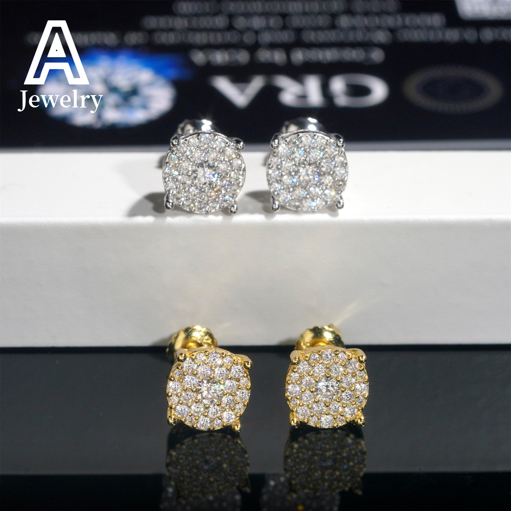 Claw Setting Cluster Earrings Fashion Hip Hop Moissanite Diamond Ear Studs 925 Sterling Silver Jewelry For Men Women