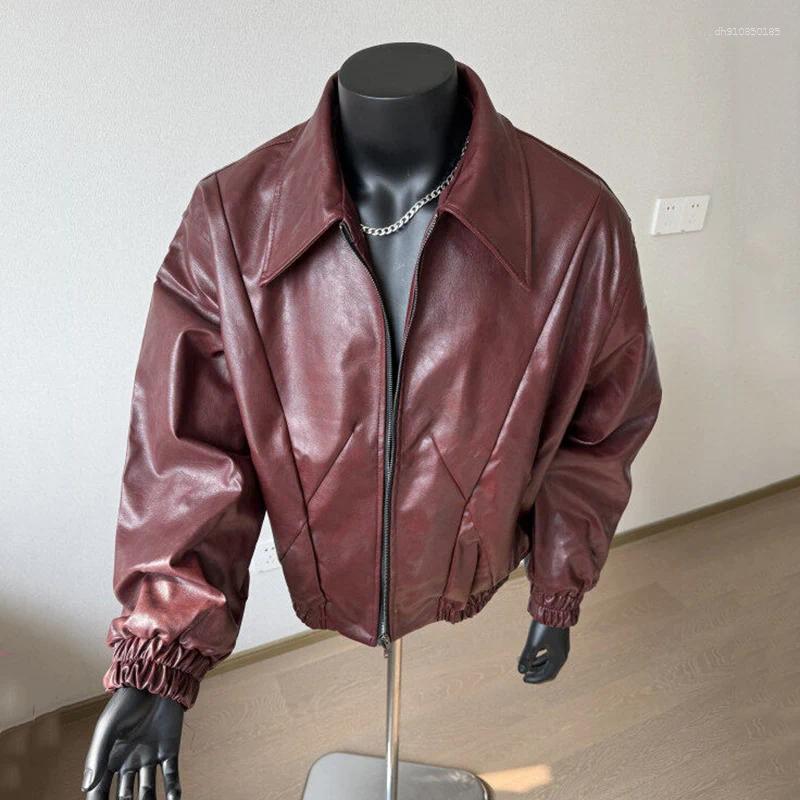 Men's Jackets PFHQ PU Leather Jacket Turn-down Collar Long Sleeve Zipper Design Line Decoration Male Tops Fashion 21E2803