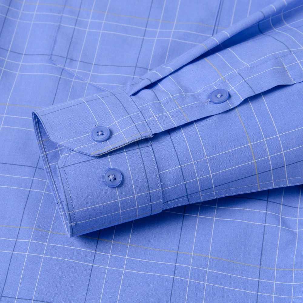 Mens fashionable checkered striped shirt with chest pocket casual lapel button up long sleeved dress all year round X2503241