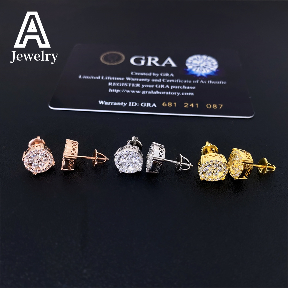 Hot sale streamlined 925 silver Moissantite 2.0mm fashion earrings European and American men and women hip hop