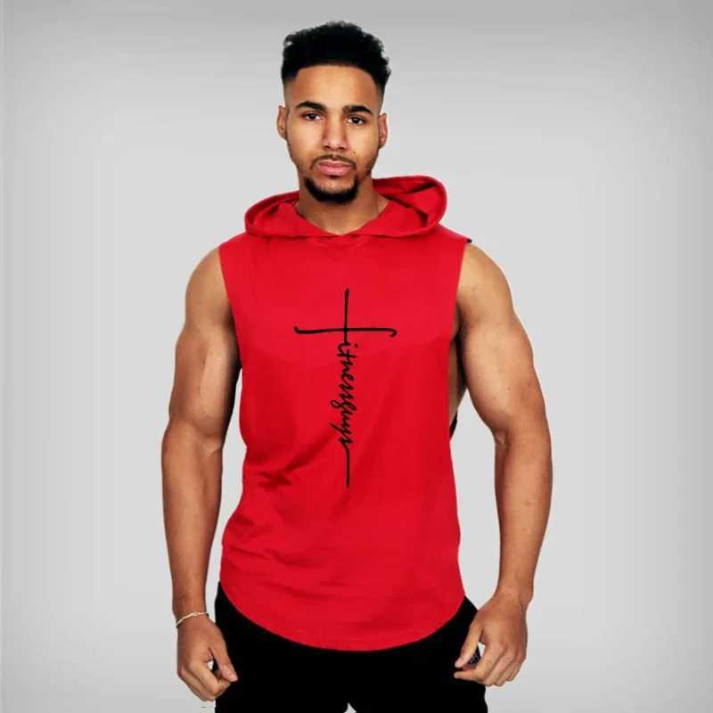 Muscle fitness mens gym clothing mens fitness hooded vest mens sleeveless running vest sportswear X250324