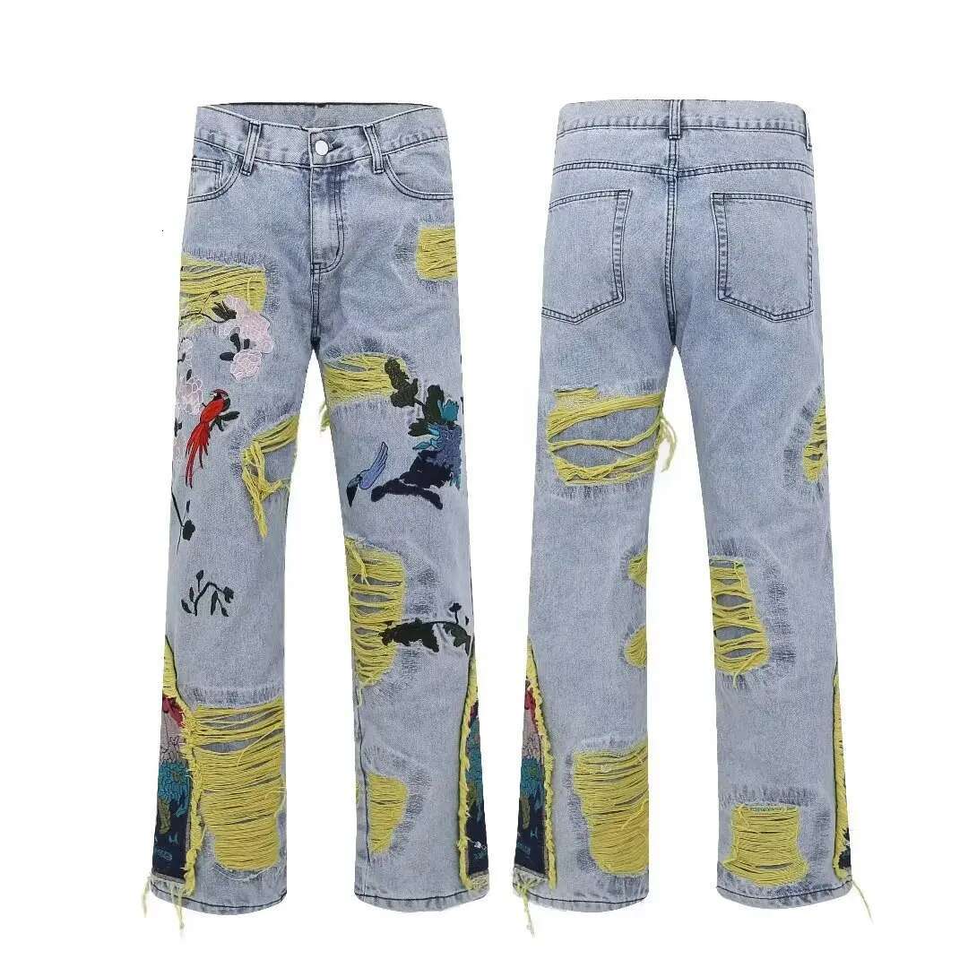 Embroidery Heavy Industry Jeans Couple Summer Trend Hip-Hop High Street American Style Y2k New Brushed Loose Straight-Leg Pants