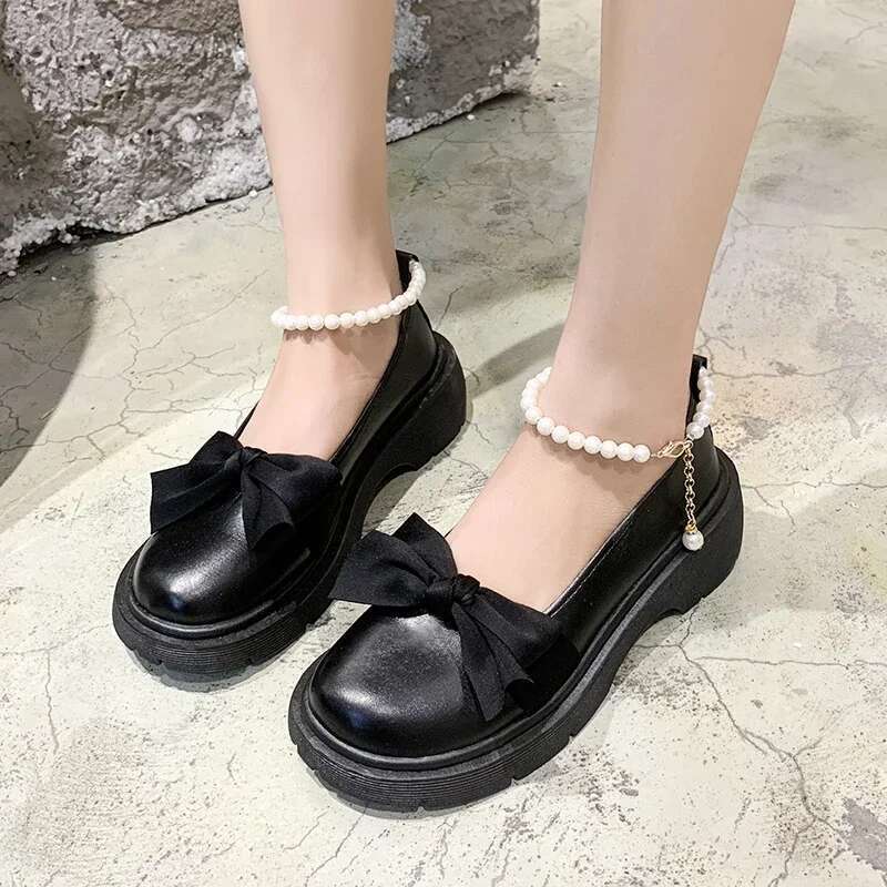 Women Thick Platform Mary Janes Lolita Party Pumps Summer New Sandals Bow Chain Mujer Shoes Fashion Oxford atos
