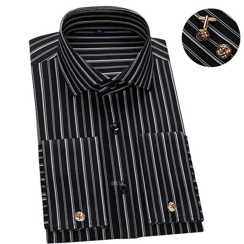 2025 Windsor collar ultra-thin dress new French shirt long sleeved business dress cufflinks striped shirt without pockets X250324