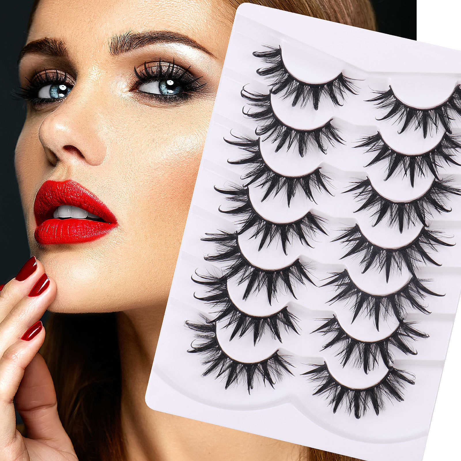 New product 7 pairs of fake eyelashes with thick exaggerated curls simulated eyelashes and grafting eyelashes W250324