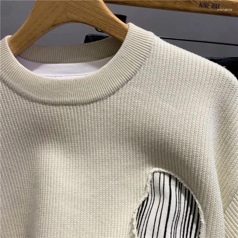 Designer Sweaters For Men: Autumn Winter Spliced Pullover Knitted - Fashionable, Warm & Versatile Mens Casual Sweater