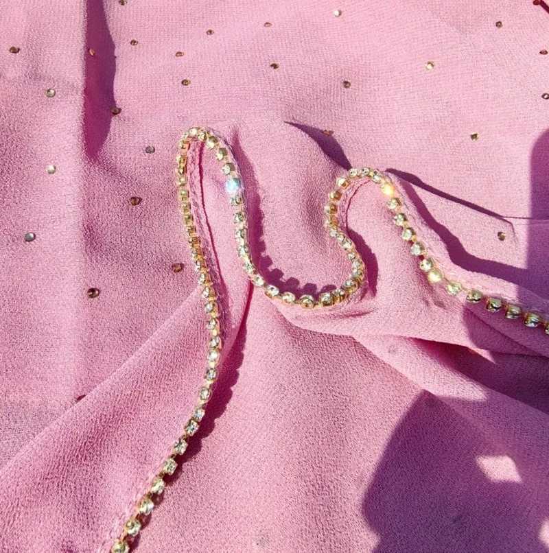 New Fashion Diamond Chain Headscarf Long Chiffon Soft Scarf Shining Stone Packaging Elegant Echape Foard Muslim Scarf X250324