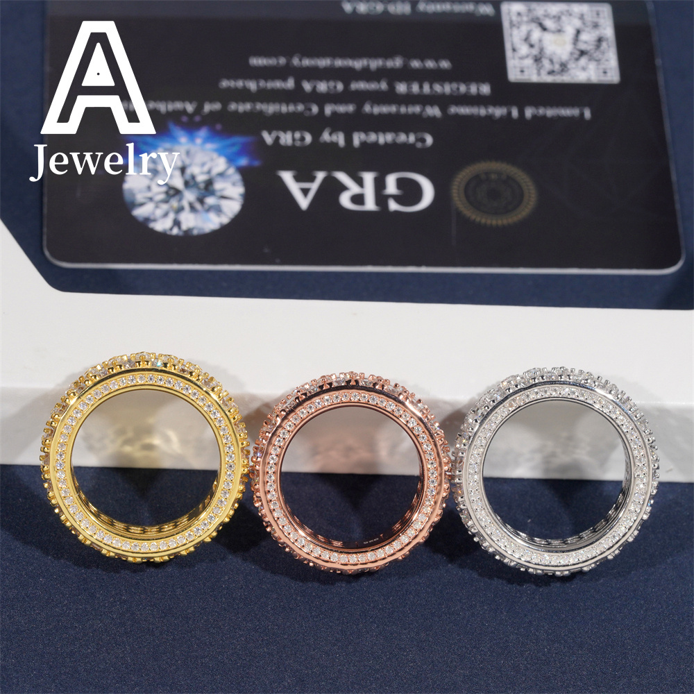 Hip Hop VVS Moissanite NEW ARRIVAL Affordable Side Setting Band Ring 2 rows Championship 925 rings for men