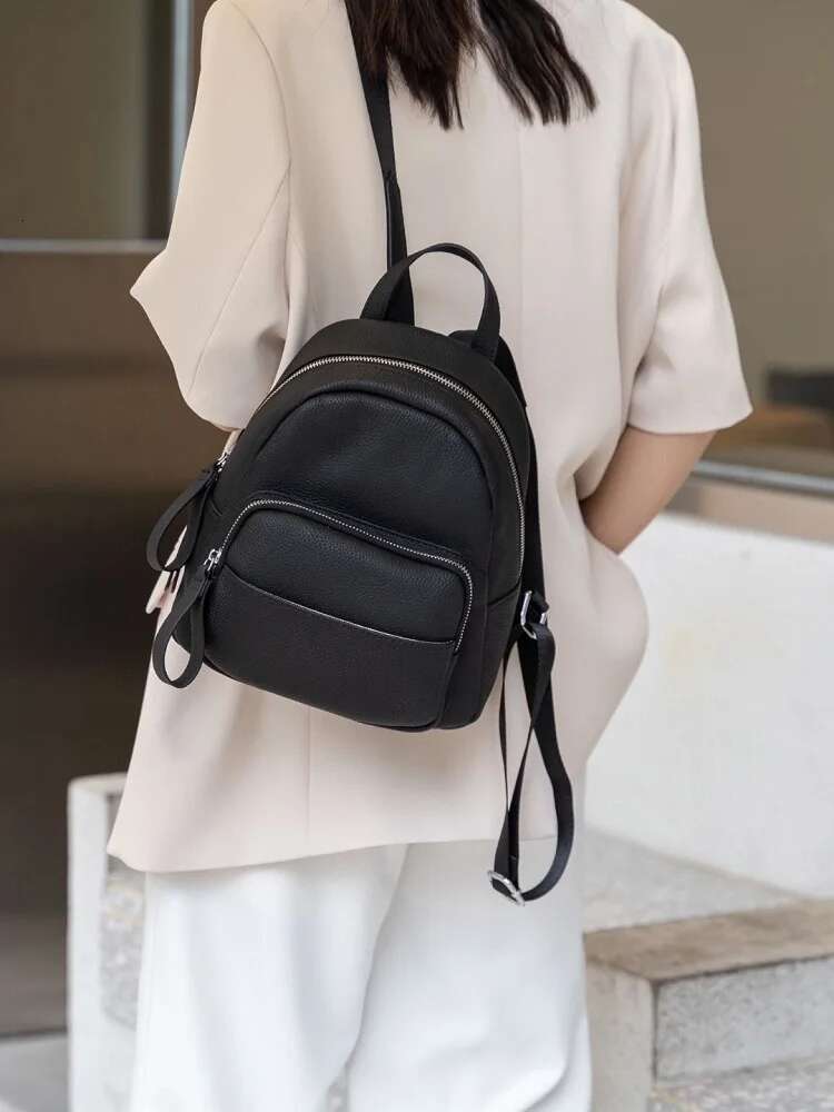 100% Genuine Leather Backpack Fashion Cowhide Shoulder Bag Female Simple Commuter Travel Schoolbag Women Handbag Shopping
