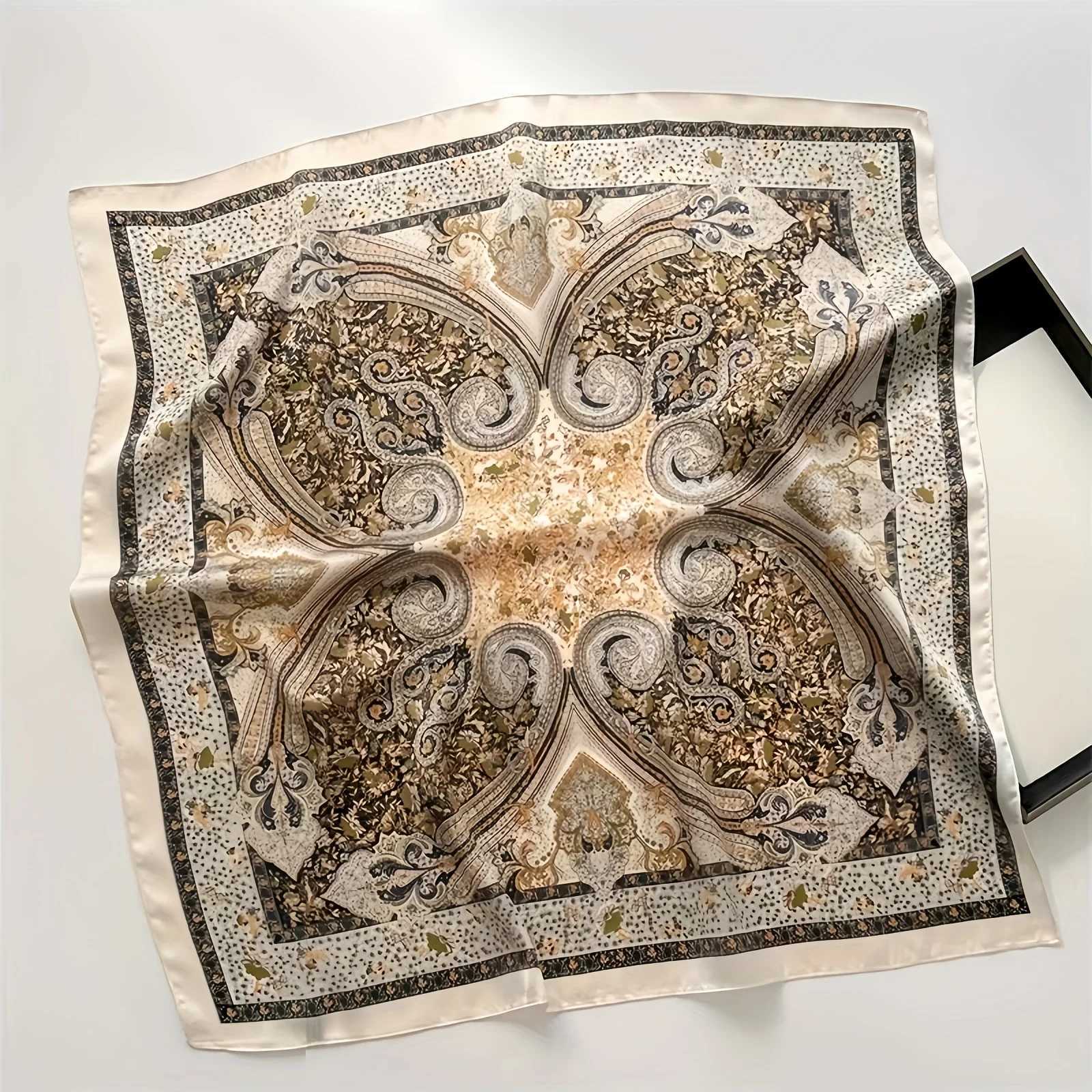 Elegant satin square scarf with vintage Paisley floral pattern and soft silk neck scarf with shawl for womens hair X250324