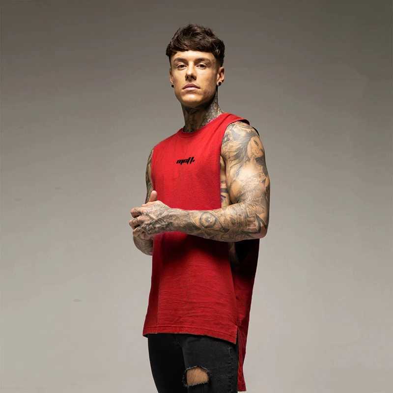 Mens sports fashion vest fitness cotton sleeveless summer sportswear mens long sleeved single shoulder strap hip-hop vest X250324