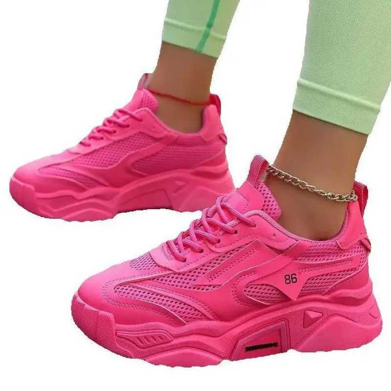 Womens pink platform sports shoes thick soled casual shoes womens spring tennis Fi slide outdoor walking sports shoesXJ250324