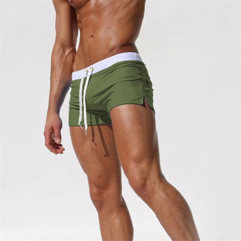 Mens Swimsuit 10 Color Back Pocket n Quickdrying Beach Boxer Shorts Summer Swimming Trunks 250321