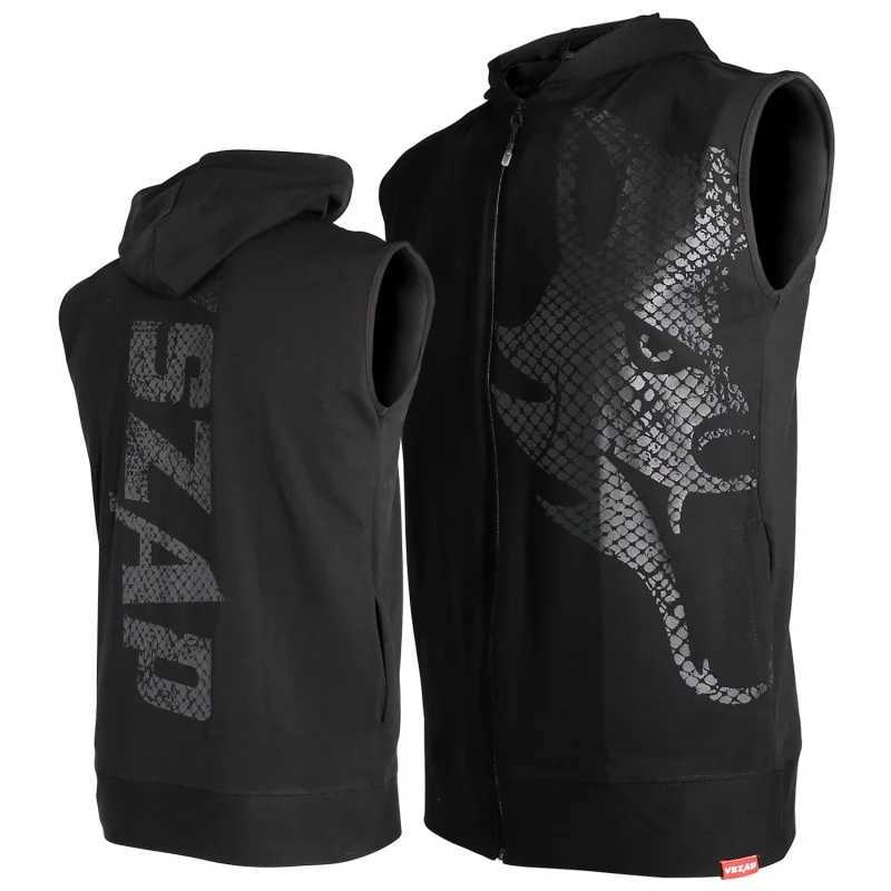Vszap summer boxing training MMA sports jacket mens and womens fitness hooded sleeveless vest combat vest X2503241