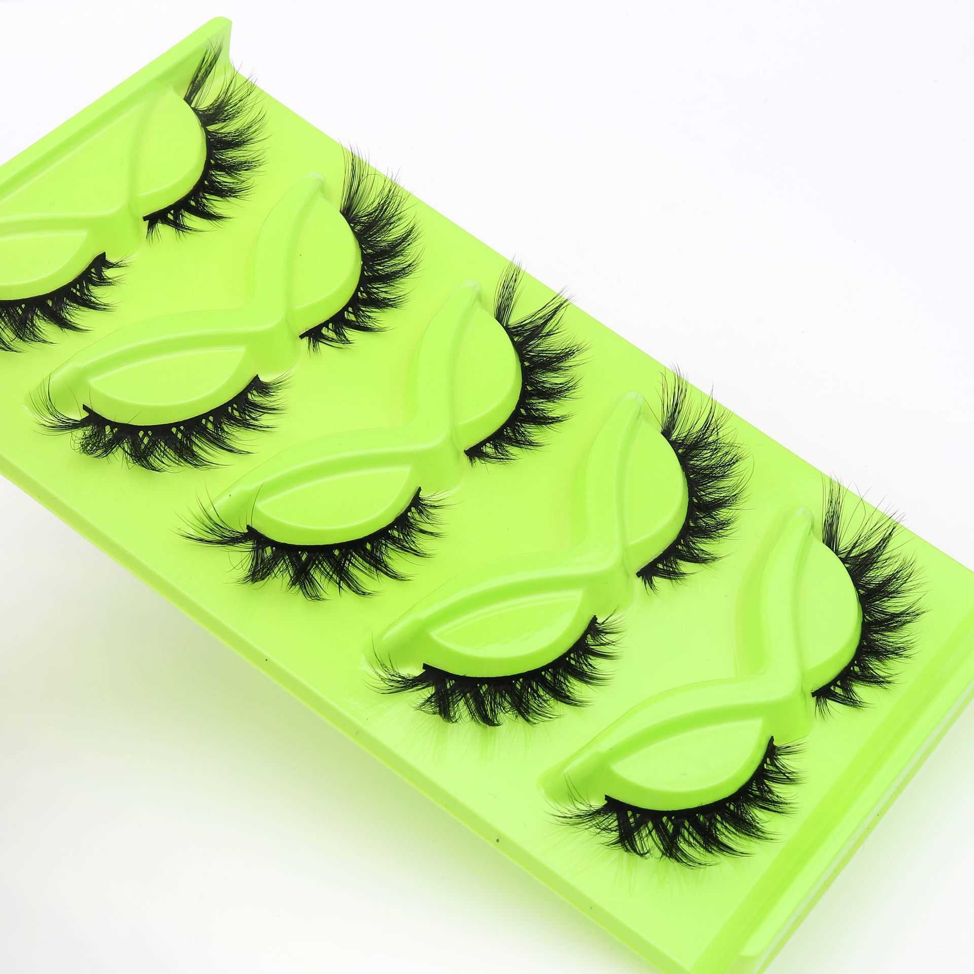 5 pairs of green fox eyes cat eyes fox series fake eyelashes crossed design thick eye tail extended one piece W250324