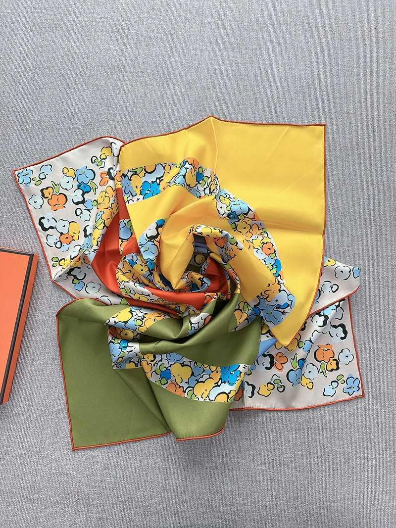 Flower silk scarf 100% shawls wan luxury 90x90cm scarf wen inspired luxury bandana sjaal 2025 dongdaemun luxury items X250324