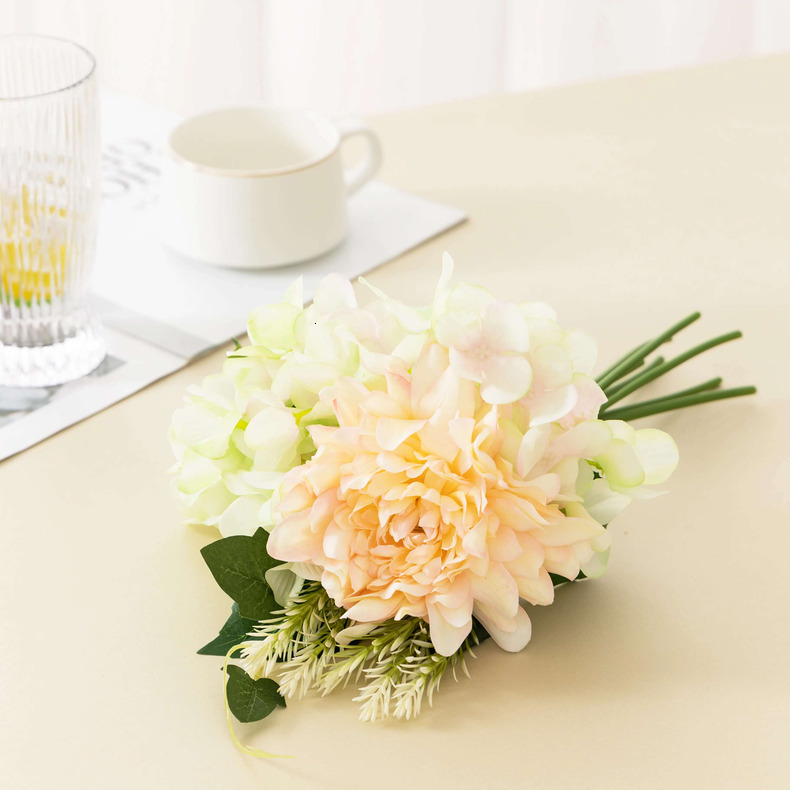Wedding wedding champagne hydrangea fake wers bride hand bouquet decoration dahlia cross-border simulation wer arrangement wholesale beautiful