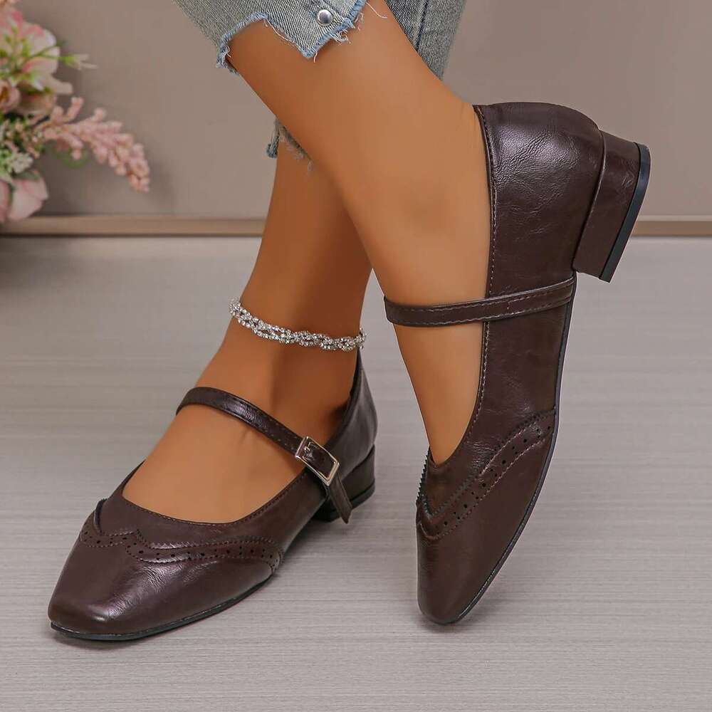 Plus Size 43 Mary Janes Woman Spring 2025 Square Toe Ankle Strap Ballet Flats Women Comfortable Ladies Casual Single Shoes