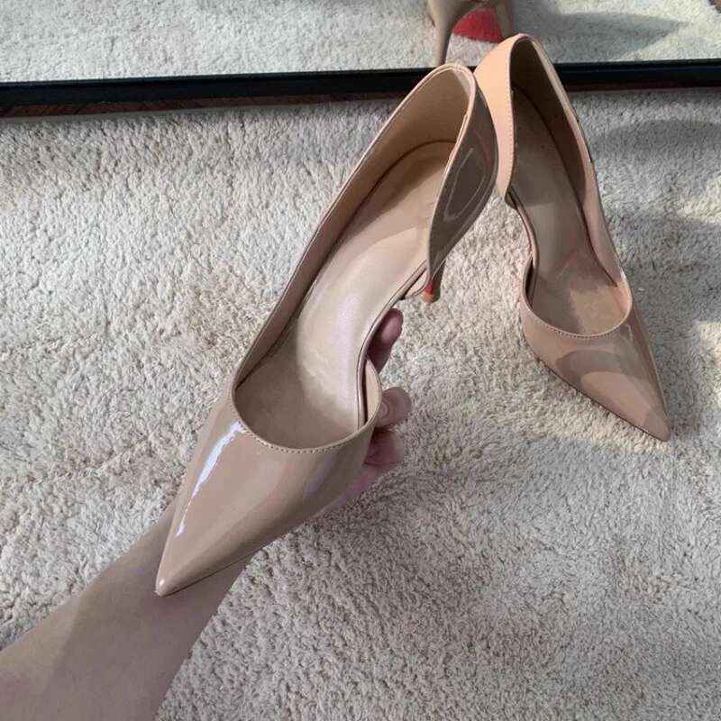 European and American Fashion Women Sier High Heels Shallow Mouth Pointed Side Empty Sexy Nightclub Slim Single Shoes