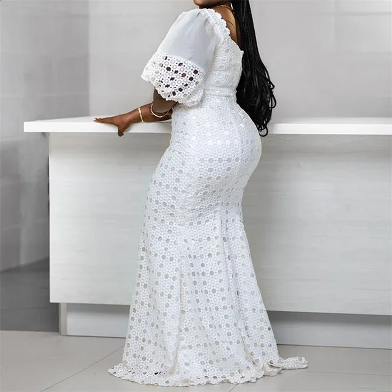 White Women Dress Bodycon Long Maxi Robe African High Waist Trumpet Femme Vestiods Plus Size Dresses S-5XL 250319