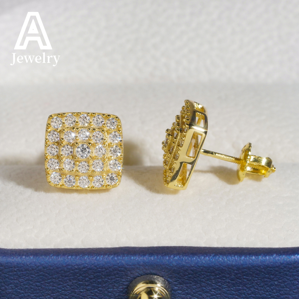 Hip Hop Jewelry Pass Diamond Tester Round Circle stud earrings VVS moissanite Ear Studs screw back earrings 925 Silver