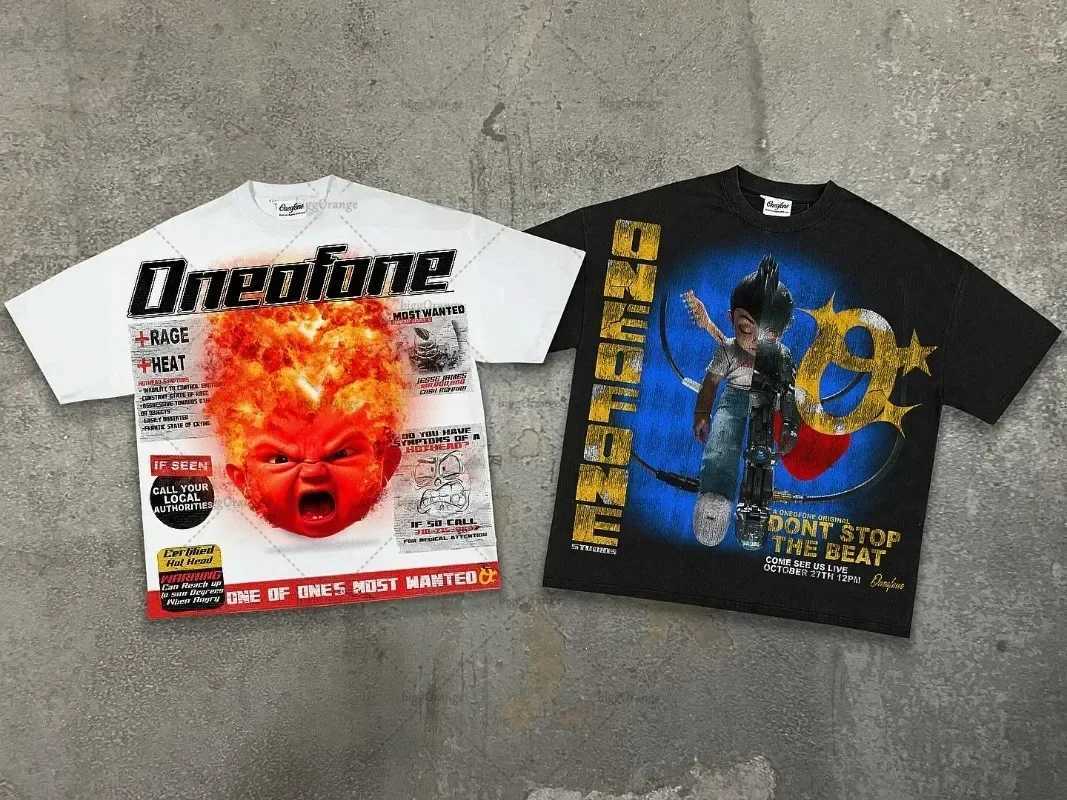 2024 fashion brand anime printed clothing mens Y2k Gothic punk style oversized retro short sleeved top womens X250324