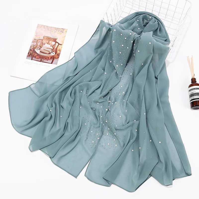 Pure Bubble Pearl Chiffon Scarf Headscarf Wrapped Solid Shawl with Foard Womens Muslim Headscarf X250324
