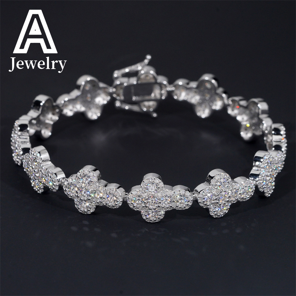 New Fashion New design 925 sterling silver micro pave hiphop iced out jewelry vvs moissanite diamond cross bracelets men