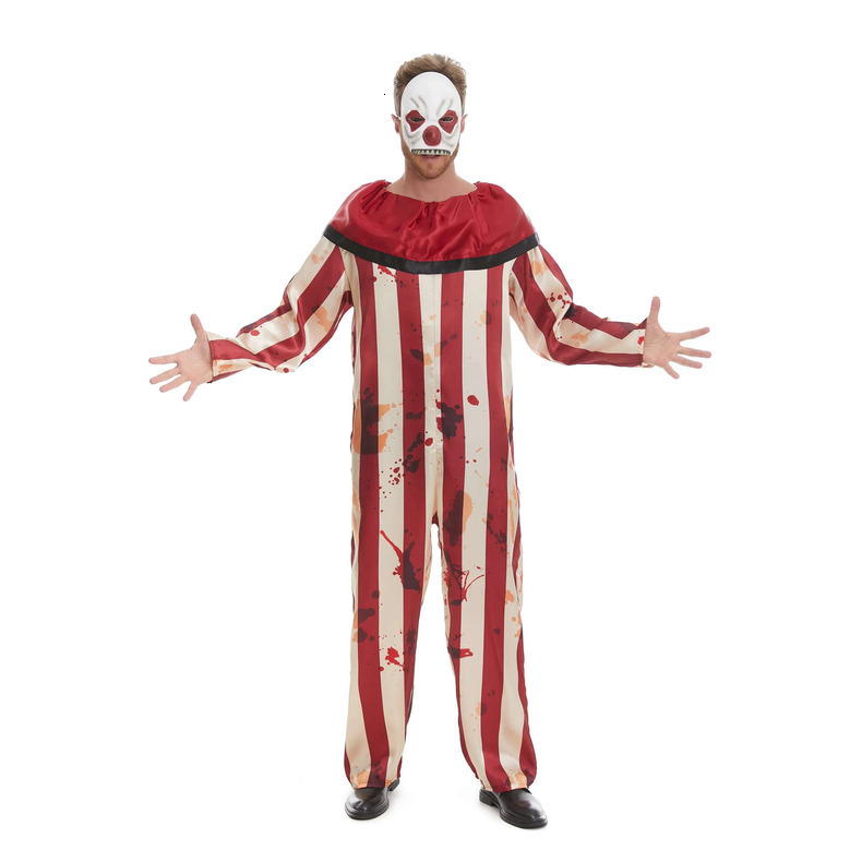 Scary Adult Clown Two-Piece Set with Jumpsuit and Matching Mask - Code Y18405 quantity