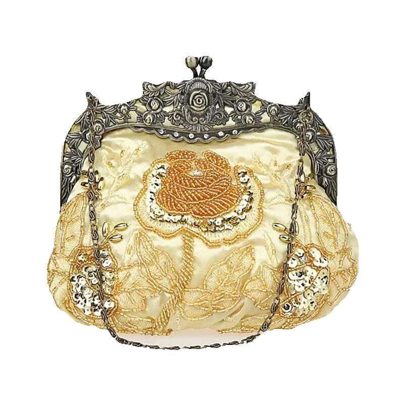 2025 New Vintage Beaded Evening Embroidered Dia Sequined Clutch Hand Bride Bag