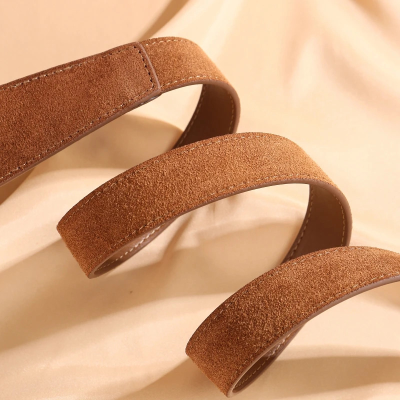 Womens Belt Suede Cowhide Leather 2024 Tie Knot Adjustable Waist Belt Without Buckle for Dresses Jeans Coats 250324