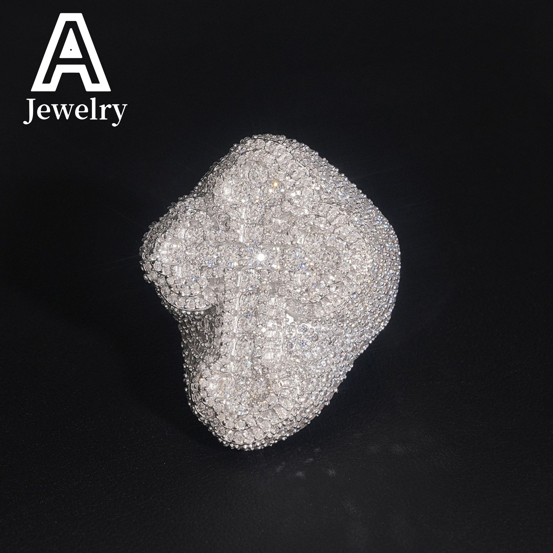 New arrival hip hop moissanite jewelry fashion 925 silver diamond ring men iced out cross moissanite ring