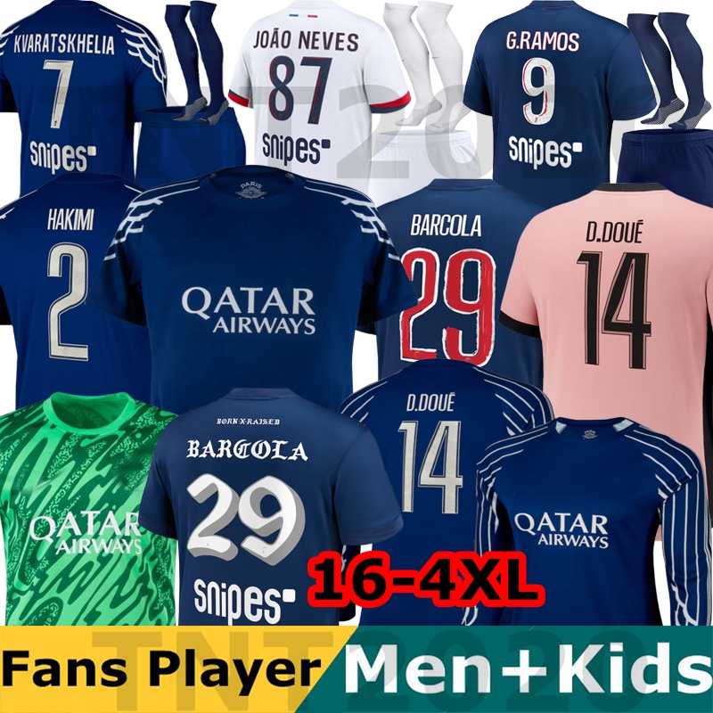24 25 Maillot de Foot Joao Neves Jerseys Marquinhos O.Dembele Barcola Asensio Hakimi Ugarte Futebol camisa 2025 2026 Hommes Enfants Men Kit Kit Lee Kang em terceiro