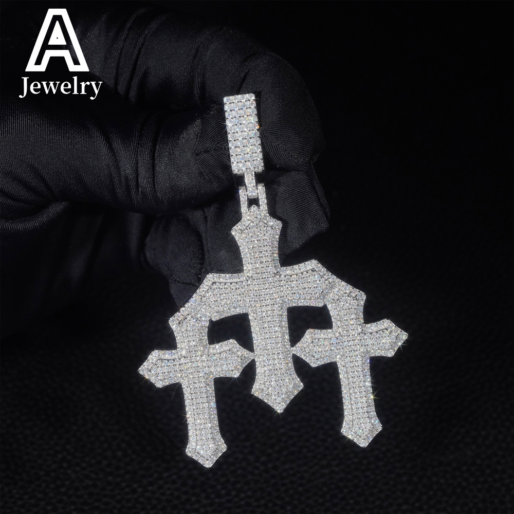 Ready To Ship Rose Gold Hip Hop Iced Out Luxury 2.5 Moissanite 925 Sterling Silver Triple Cross Pendant