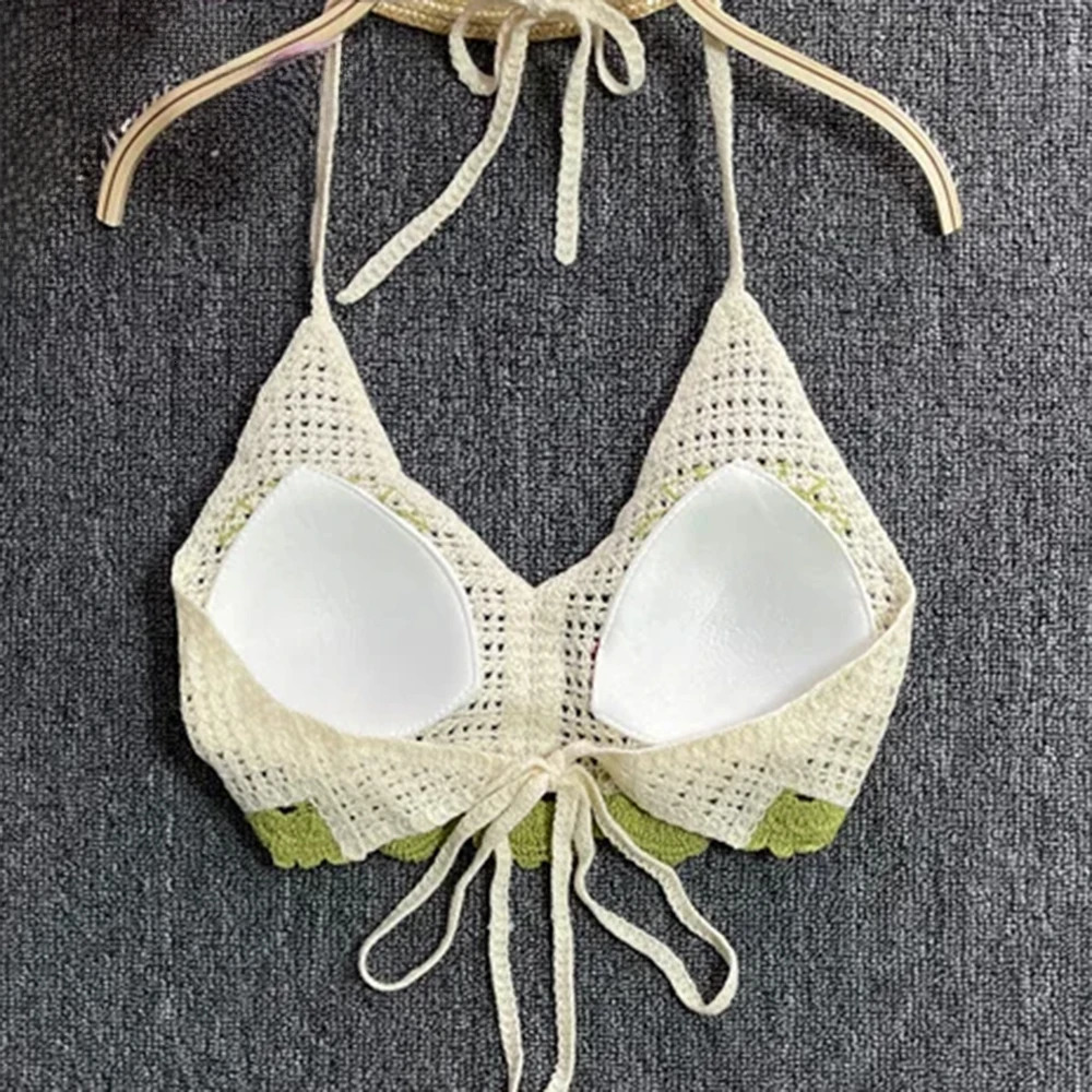 Cute Crochet Knit Two Piece Sets Women Summer Vacation Backless Camisole Top Elastic Waist Shorts Beach Club Co-ord Set Outfit 250322