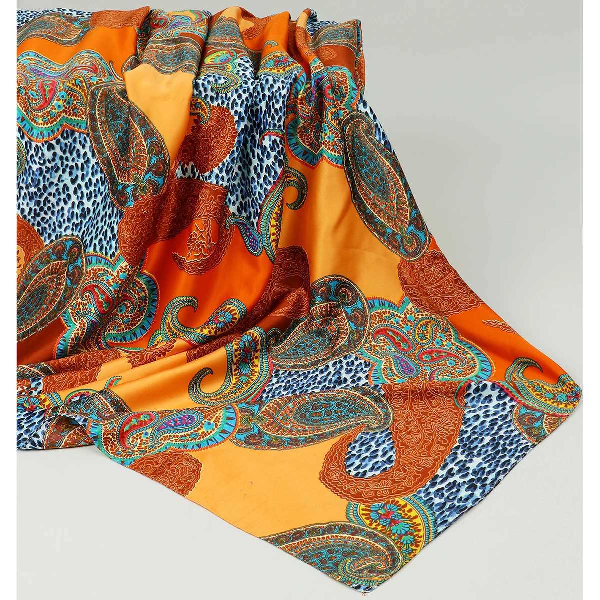 85cm Retro Paisley Printed Square Scarf Ribbon Corset Printed Ten Thousand Muslim Headscarf Fashionable Contract Scarf X250324